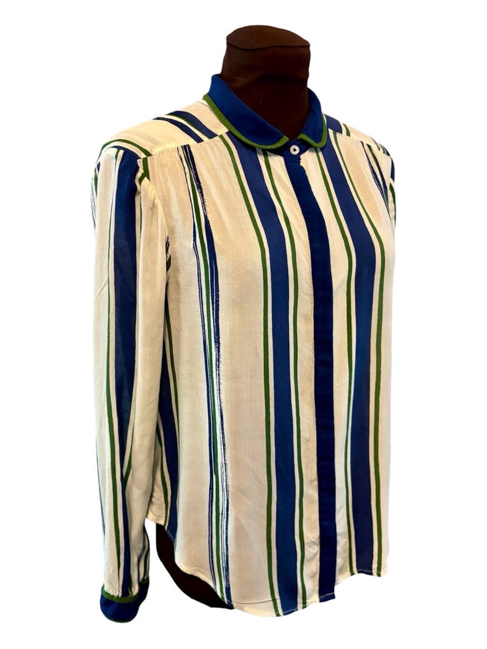 Anthropologist Maeve Striped Button-Front Blouse in White & Blue Stripes, size 6 - Picture 14 of 14